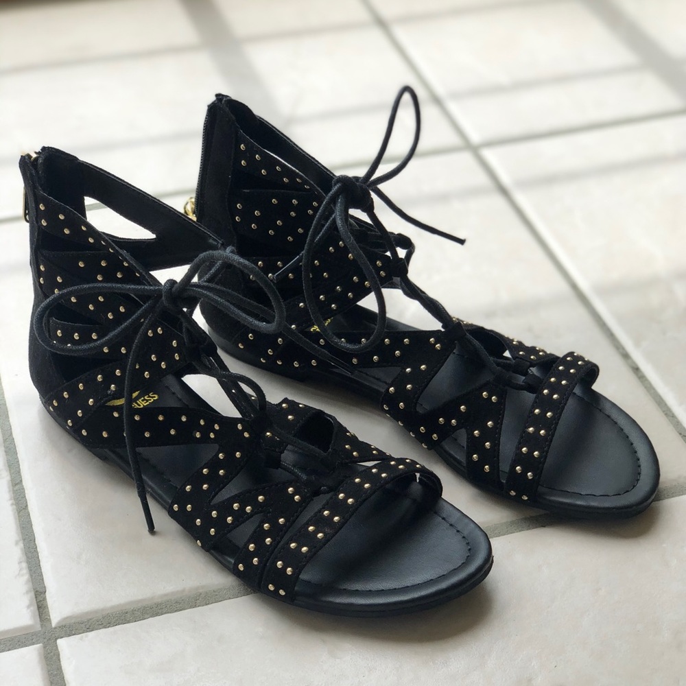 G BY GUESS Black Lace-Up Sandals